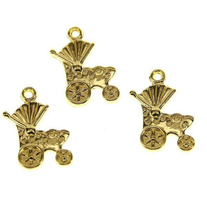 20pcs gold color 2sided baby cart  design charms  h0982