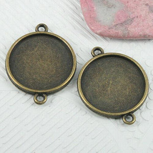 8pcs antiqued bronze color 2sided round 20mm cabochon settings  connector EF0693