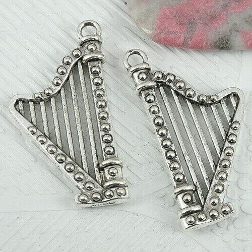 4pc tibetan silver 2sided harp music instrument design pendant EF0945