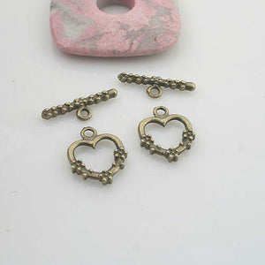 15sets antiqued bronze 2sided heart toggle clasp G1942