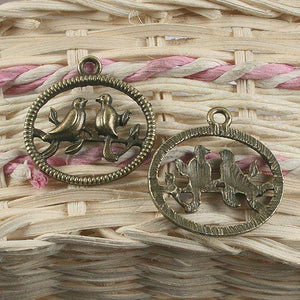 8pcs antiqued bronze couple bird pendant charm G938