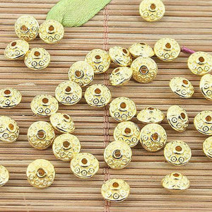 45pcs gold tone 6mm textured pattern spacer beads EF0153