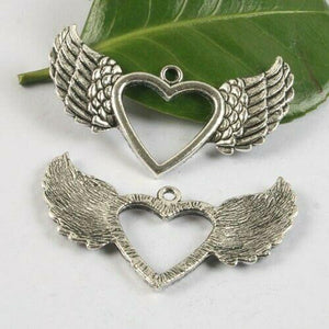 4pc Tibetan silver heart shaped with wings pendant h0589