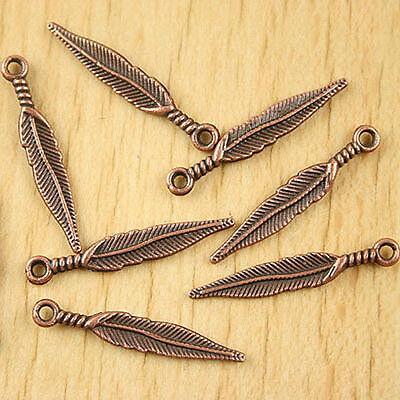 25pcs copper-tone feather charms H2252