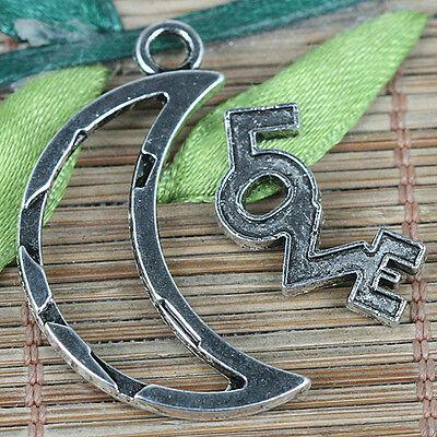 7sets tibetan silver color moon shaped and love charms EF0315