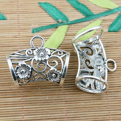 4pcs tibetan silver tone floral flower big hole bail connector EF2420