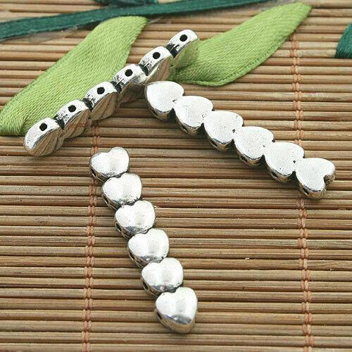 16pcs Tibetan silver color 6holes Hearts Bar shape spacer beads 32x6mm H3211