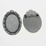 Lote de 2 cabujón ovalado de color plata tibetana de 25 x 35/25 x 18 mm, 30 x 40 mm y 13 x 18 mm, con diseño de broche.