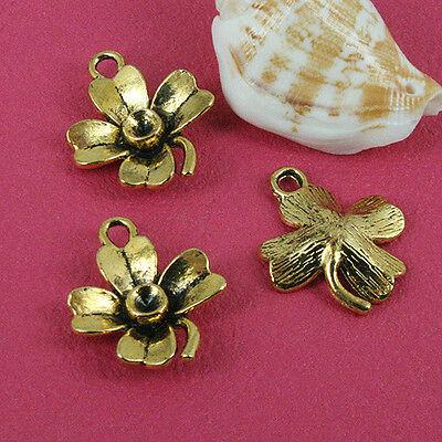 10pcs dark gold color flower leaf charms h0149