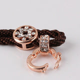 Brown Color Necklace Cord Flower Rhinestones Bail Link Clasp Rosegold  1pc CL22