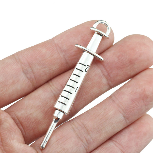 4 Pieces 15*62mm Antique Silver Color Injector Medical Charms Pendant Accessory For DIY Jewelry Making ef5352