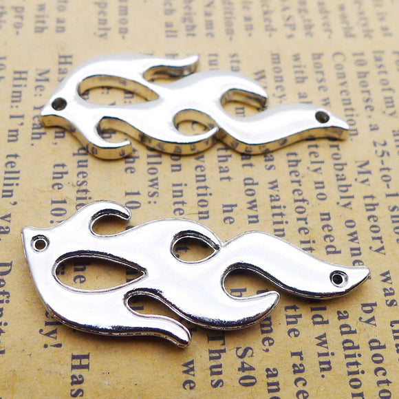 4 Pieces 16*39mm Mixed Alloy Antique Silver Color Raging Fire Charms Vintage Bracelet Pendant Accessory For DIY Jewelry Making