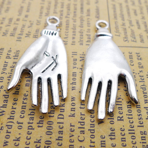 4 Pieces 18*42mm Mixed Alloy Antique Silver Color Hand Charms Keychains Vintage Pendant For DIY Jewelry Making