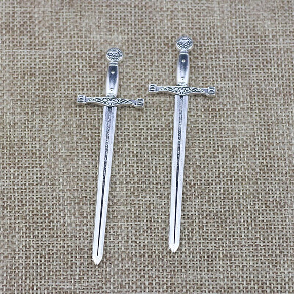 4 Pieces 24*86mm Newest Style Mixed Alloy Antique Silver Color Sword Charms Pendant Accessory For DIY Jewelry Making