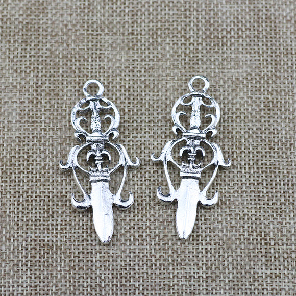 4 Pieces 25*55mm Antique Silver Color Sword Charms Keychains Pendant For DIY Jewelry Making