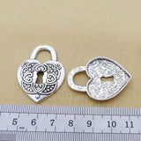 4 Pieces 37*28mm Mixed Alloy Antique Silver Color Heart Lock Charms Bracelet Keychain Pendant Accessory For DIY Jewelry Making
