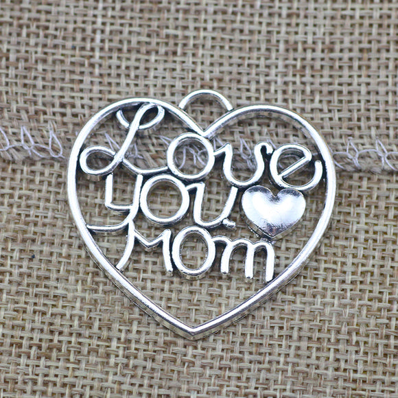 4 Pieces 39x27mm Antique Silver Color Love Mom Charms Mother's Day Gift for DIY Jewelry Making