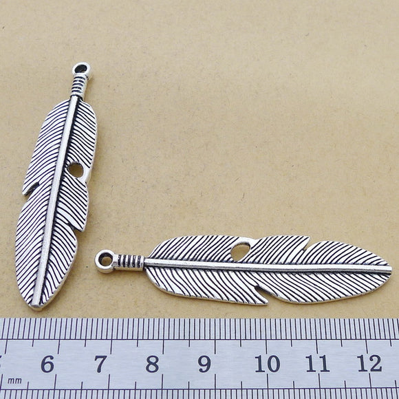 4 Pieces 61*15mm Mixed Alloy Antique Silver Color Feather Charms Bracelet Pendant Accessory For DIY Jewelry Making