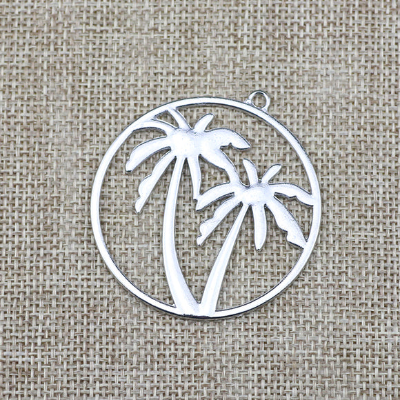 4 Pieces Diameter 48mm Antique Silver Color Mixed Alloy Coconut Tree Charms Keychain Pendant Accessory For DIY Jewelry Making