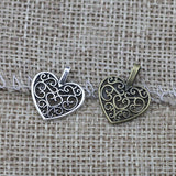 40 Pieces 15x16mm Antique Silver Color Heart Hollow Charms Handmade Jewelry for Necklace