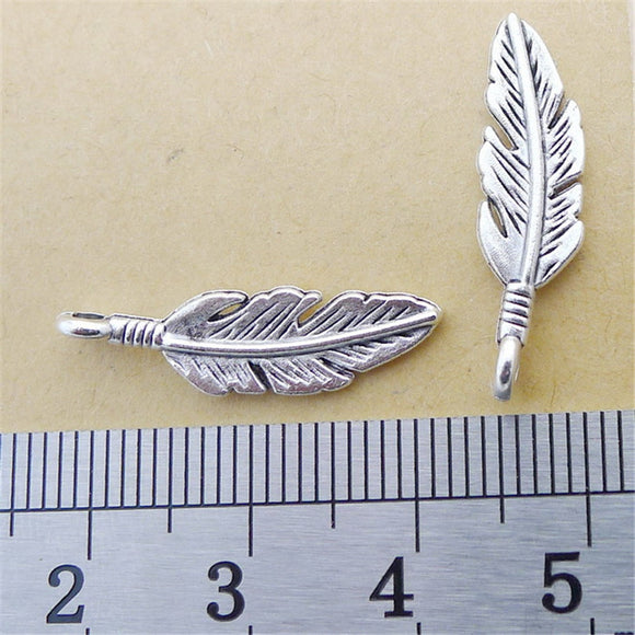 40 Pieces 23x7mm Antique Silver Color Feather Charms Keychain for DIY Jewelry Making