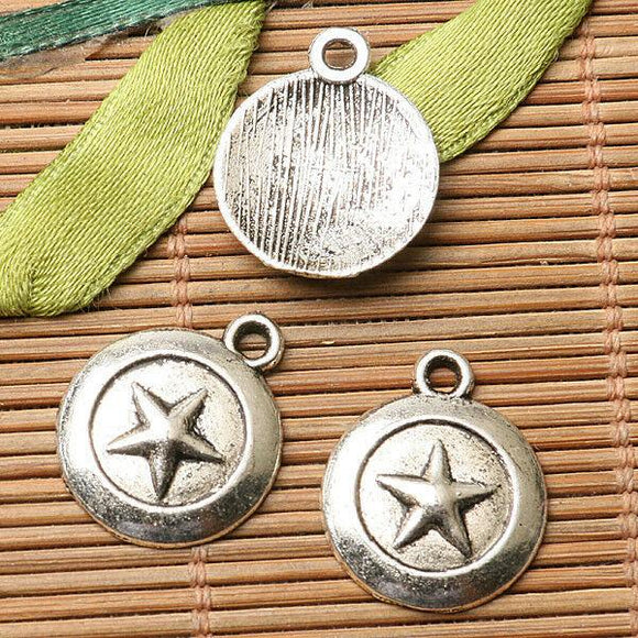 10pcs antiqued silver color round shaped pentagrammos pattern charms  EF2739