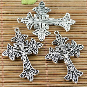 20pcs tibetan silver color floral crucifix pendant EF1459