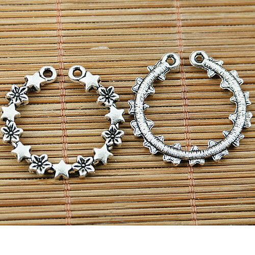 6pcs tibetan silver color flowers stars round charms EF1452