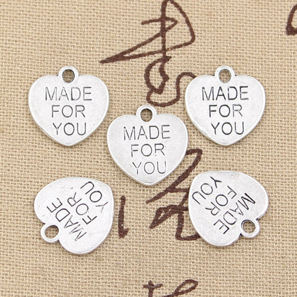 40pcs Charms Heart Made For You 16x16mm Antique Silver Color Pendants DIY Crafts Making Findings Handmade Tibetan Jewelry