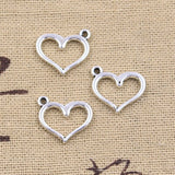 40pcs Charms Hollow Heart 15x15mm Antique Silver Color Pendants DIY Crafts Making Findings Handmade Tibetan Jewelry