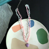 Jewelry Necklace Love Heart pendant Candy Color Chains multilayer Necklace