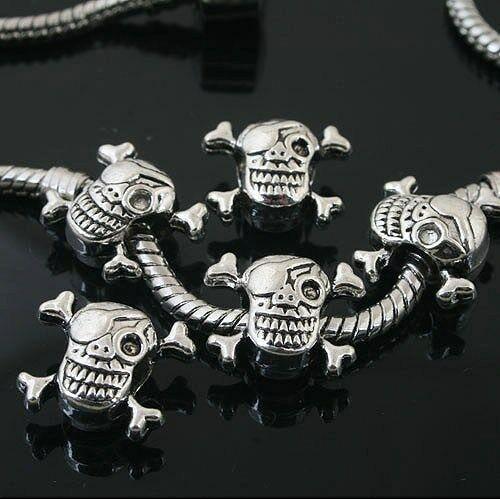 10pcs Tibetan Silver skull spacer Beads Fit European Bracelet l0109