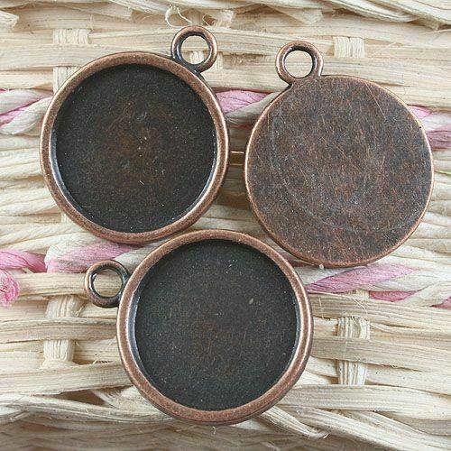8pcs antiqued copper round photo frame in 18mm cabochon settings G1029