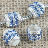 Fashion Multi-color Crystal big hole European loose bead in silver color to Pick