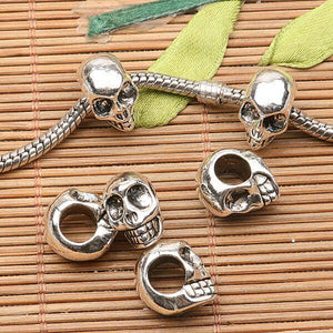 6pcs tibetan silver tone skull head loose beads fit european bracelet h0804