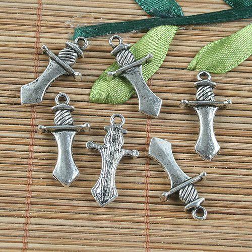 15pcs tibetan  silver colorsword design pendant charm G1147