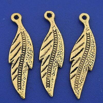 10pcs dark gold tone feather charms h3332