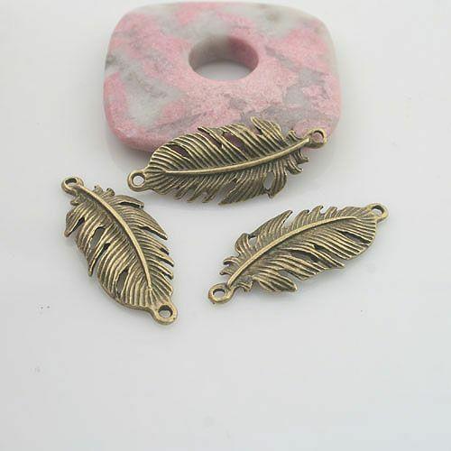 10pcs antiqued bronze color feather design pendant connector G1816