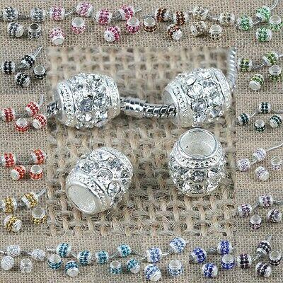 Fashion Multi-color Crystal big hole European loose bead in silver color to Pick