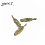 20pcs Charms Holes Feather Leaf 28x7mm Tibetan Silver Color Pendants Antique Jewelry Making EF3646