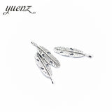 20pcs Charms Holes Feather Leaf 28x7mm Tibetan Silver Color Pendants Antique Jewelry Making EF3646