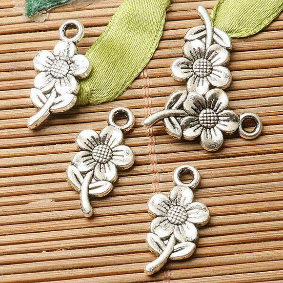 50pcs dark silver color flower design charms  EF2860