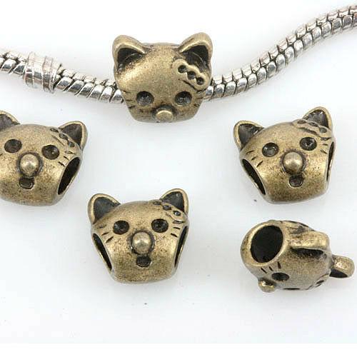 10pcs antiqued bronze color 2-sided cat spacer beads EF0162