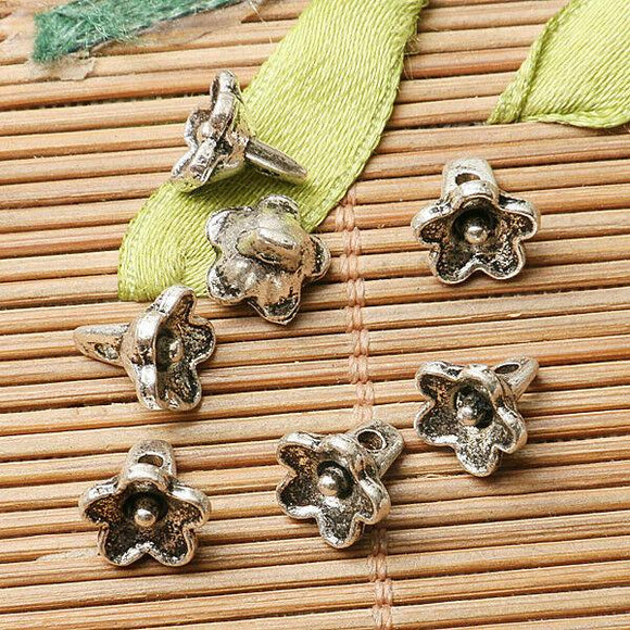 100pcs dark silver color little flower  design charms  EF2814