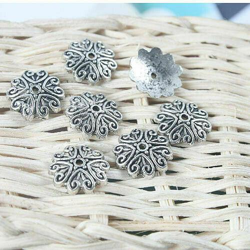 30PCS Tibetan silver tone floral 11mm bead caps G1253