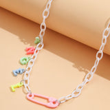 Jewelry Necklace Angel Letter pendant Rainbow Color resin Chains Pin Necklace