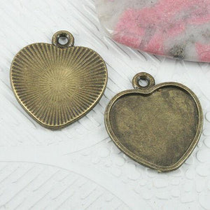 6pcs antiqued bronze color heart shaped 16x18mm cabochon settings EF0733