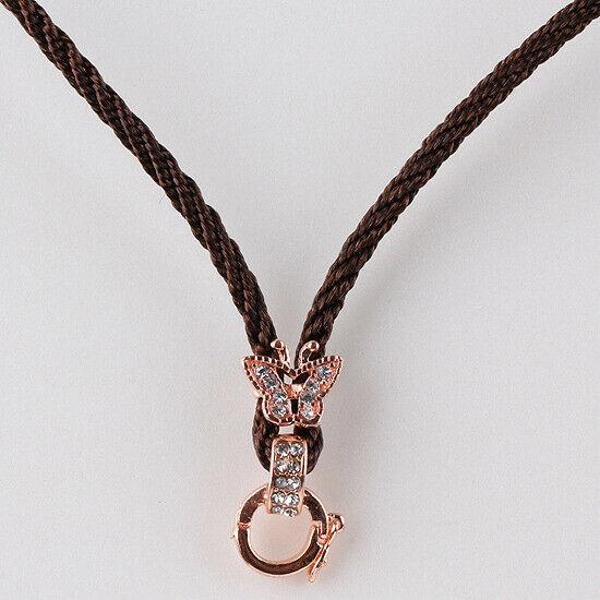 Brown Necklace Cord Butterfly Rhinestones Bail Link Clasp Rosegold 1pc CL25