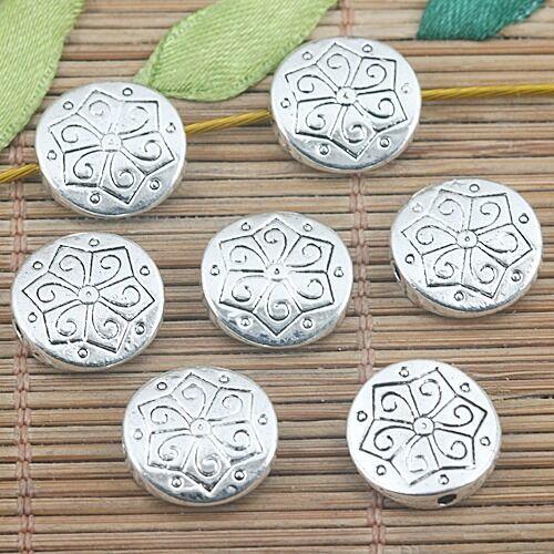 10pcs tibetan silver color round flower pattern beads EF1271