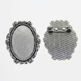 Lote de 2 cabujón ovalado de color plata tibetana de 25 x 35/25 x 18 mm, 30 x 40 mm y 13 x 18 mm, con diseño de broche.